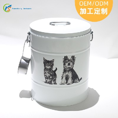 定制10kg宠物储粮桶 白色配铁勺�密封猫粮桶 镀锌■铁狗粮桶