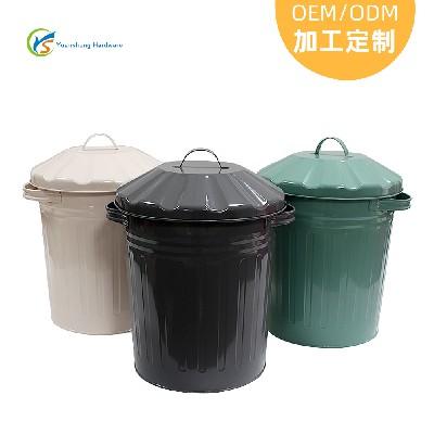 厂家定制垃圾●桶 定制款厨房家用圆形金属带盖垃圾桶 铁皮垃圾桶