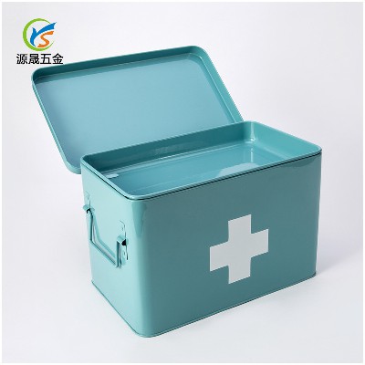 厂家定制 绿色铁♀制品急救箱 金属收纳盒 大号双层收纳家用药箱