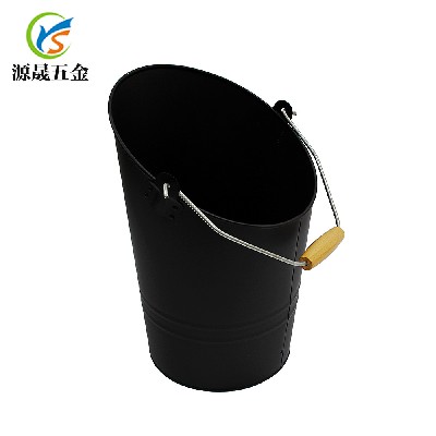 产地货源壁炉工具配件定做�K木柄提手镀锌铁皮黑色斜口碳桶