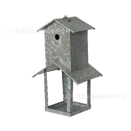 户外悬挂式铁制鸟食槽花园铁皮小屋喂鸟器金属欧式出口双层喂鸟器